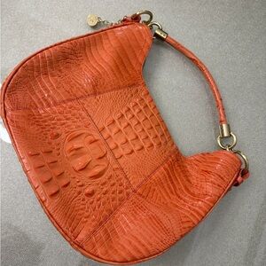 Brahmin Orange Croc-Embossed Hobo Bag